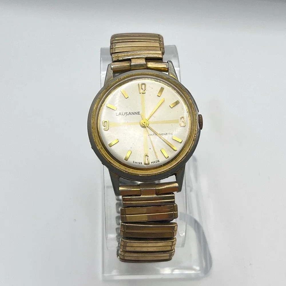 Lausanne Vintage Swiss Made Antimagnetic Watch 10715 Gold Silver READ